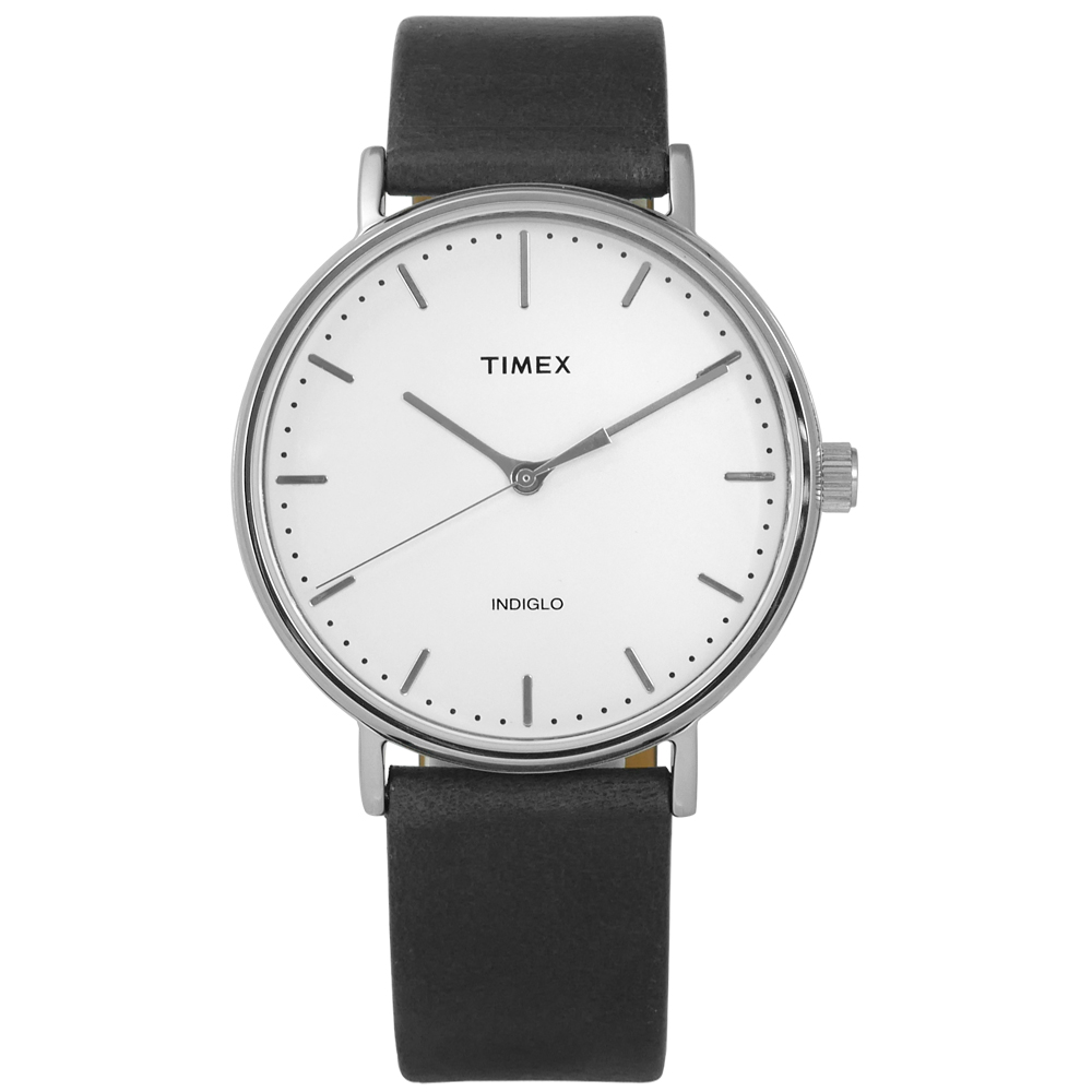 TIMEX 天美時INDIGLO 美國指標簡約高品味真皮手錶-白x深灰/41mm