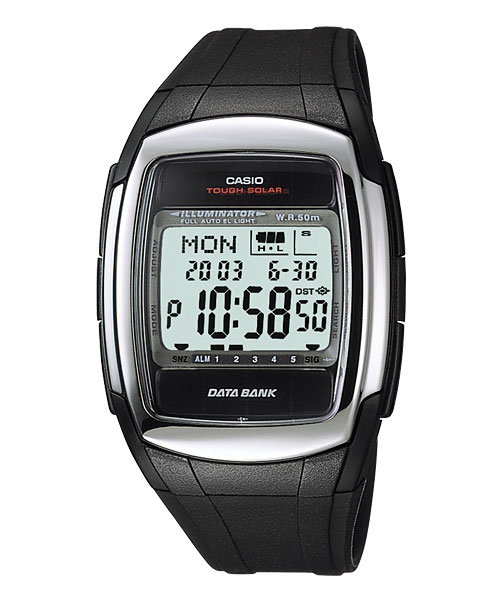 CASIO 太陽能記憶電子錶(DB-E30-1)-黑色膠帶款