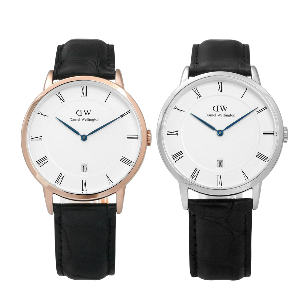 DW Daniel Wellington Dapper鱷魚紋真皮對錶-白x黑38+38mm | 手錶