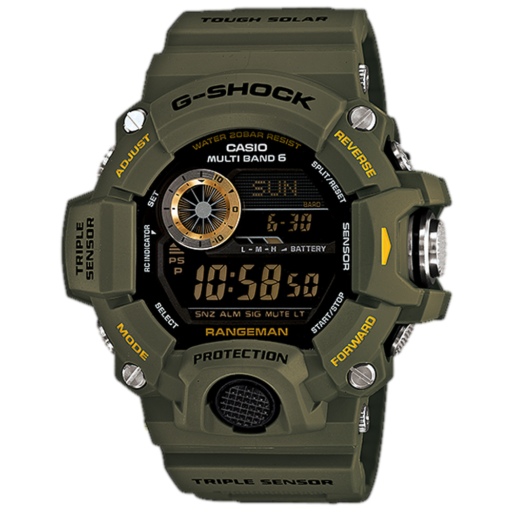 G-SHOCK 三大感應器RANGEMAN系列電波錶(GW-9400-3)-墨綠/53.5mm