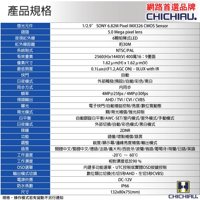 奇巧 四合一 1440P SONY 400萬6陣列燈監視器攝影機