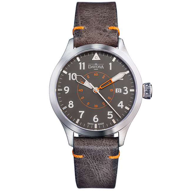 DAVOSA Neoteric Pilot 經典飛行員系列腕錶-灰黑面/皮帶/42mm