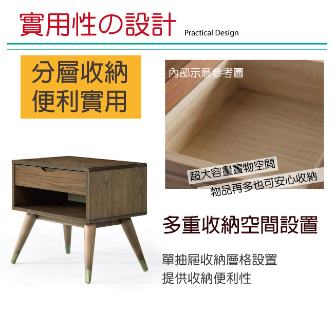 品家居 布喬兒2尺木紋床頭櫃(二色可選)-60x40x56.5cm免組