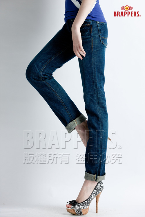 BRAPPERS 女款 Boy Firend Jeans 系列-彈性直筒褲-深藍