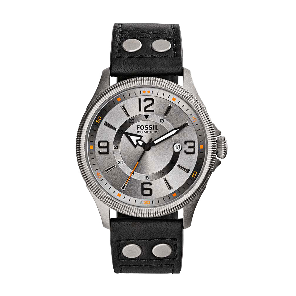 FOSSIL Analog 城市獵人時尚腕錶-灰x黑色錶帶/42mm
