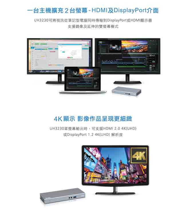 ATEN USB-C 擴充基座 (UH3230)