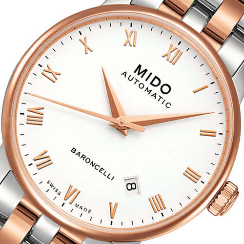 MIDO Baroncelli 復刻羅馬機械腕錶-白x半金/37mm