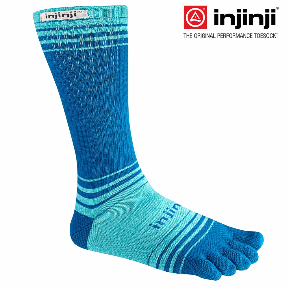 【Injinji】Outdoor戶外羊毛五趾中筒襪-土耳其藍/淺藍