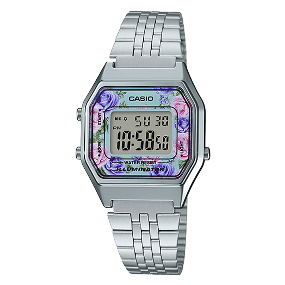 CASIO玫瑰花春樣氣息復古系列百搭時尚數位錶(LA-680WA-2C)水藍28.6mm