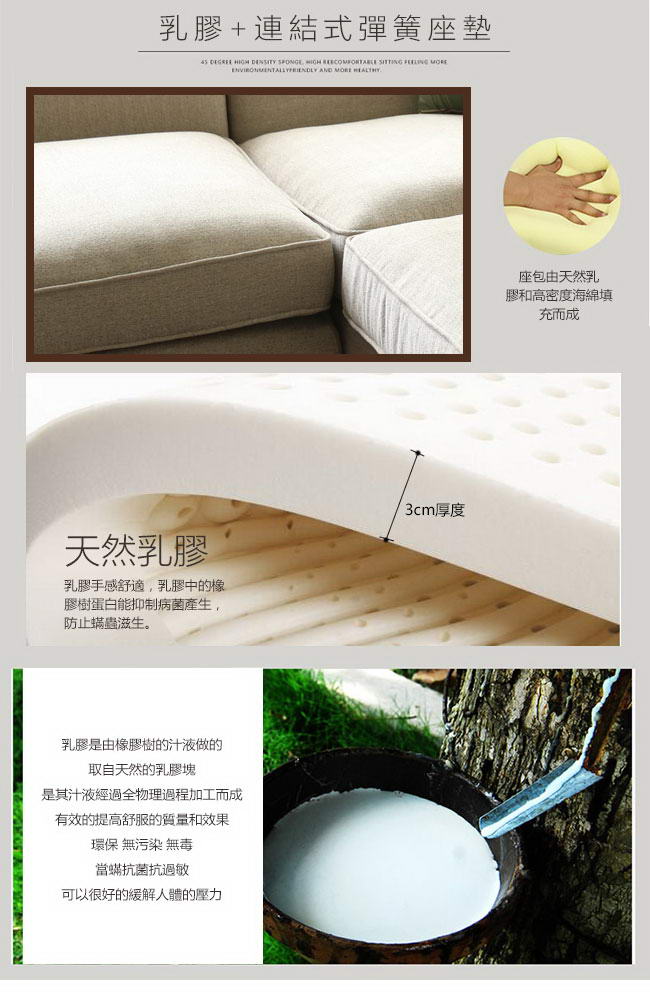 擇木深耕-柏克萊L型環保健康乳膠布沙發