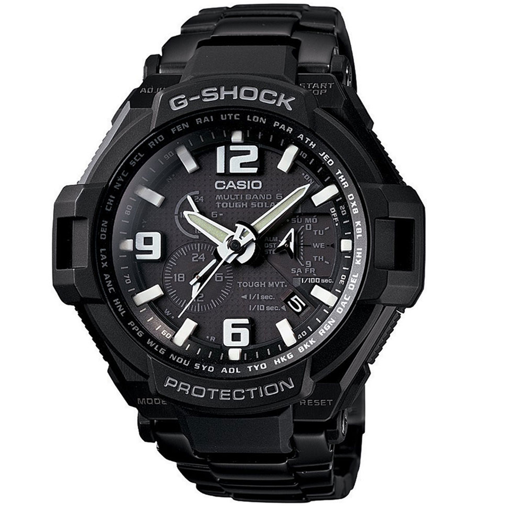 G-SHOCK 惡魔飛行太陽能電波計時腕錶-IP黑/52.9mm