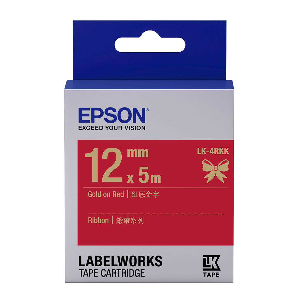 EPSON C53S654442 LK-4RKK緞帶系列紅底金字標籤帶(寬度12mm)