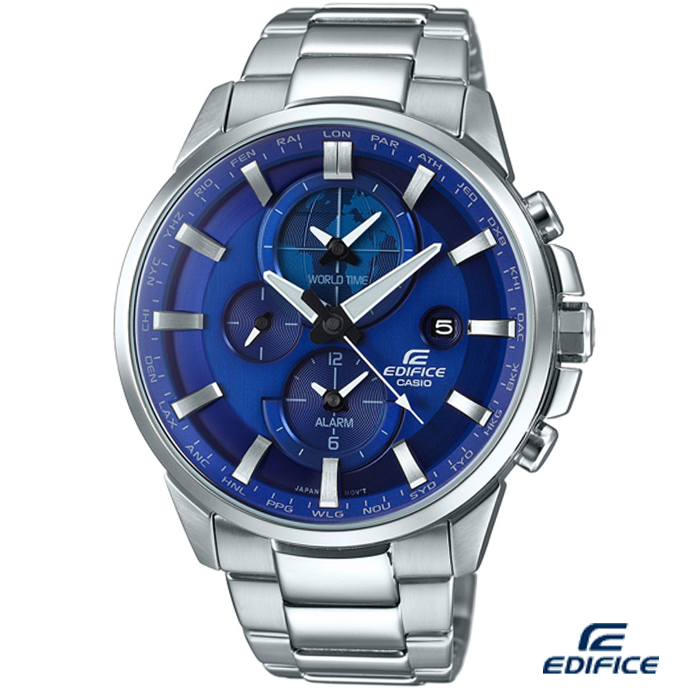 EDIFICE 新世界地圖鬧鈴錶(ETD-310D-2A)-藍/45.3mm