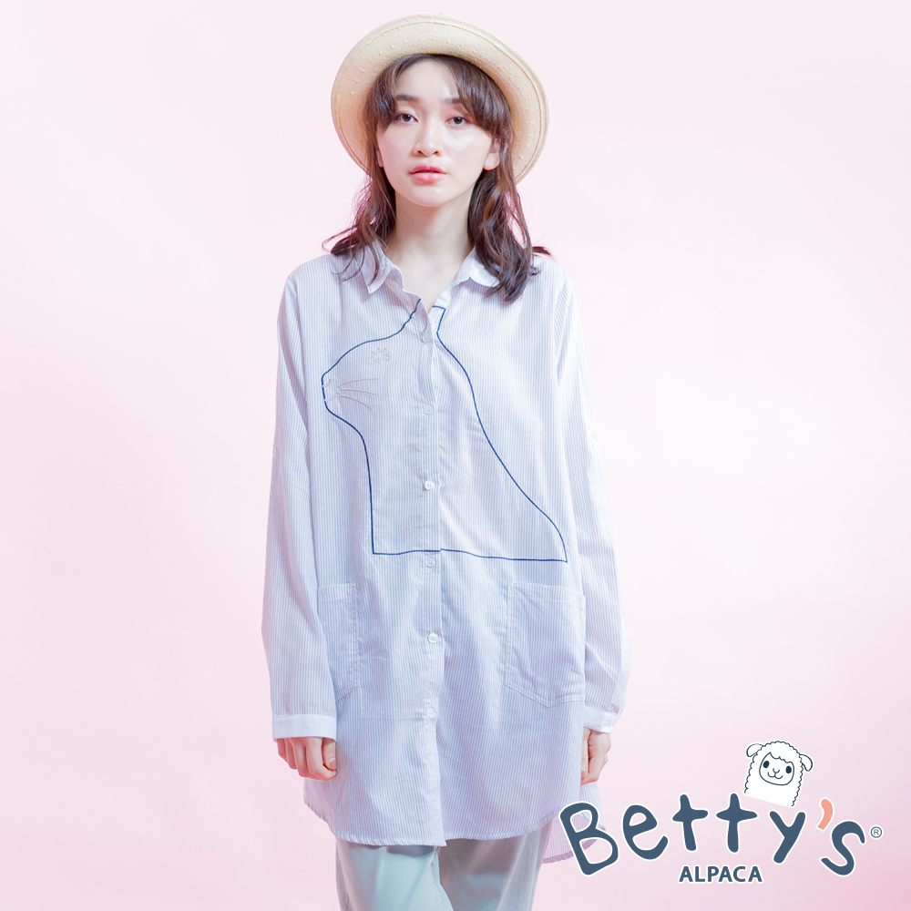 betty’s貝蒂思　直條紋長版襯衫(淺灰)