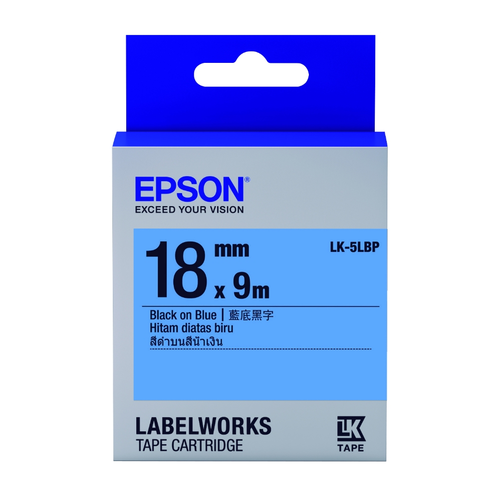 EPSON C53S655406 LK-5LBP粉彩系列藍底黑字標籤帶(寬度18mm)
