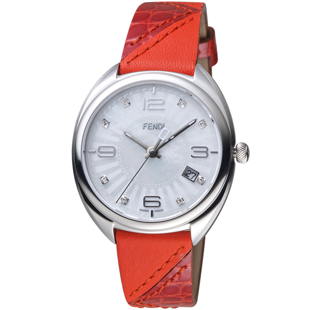 芬迪 FENDI Momento系列放射紋飾腕錶-紅色x白色/35mm