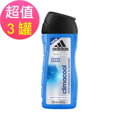 adidas愛迪達 男用三效動感香氛潔顏洗髮沐浴露x3罐(250ml/罐)