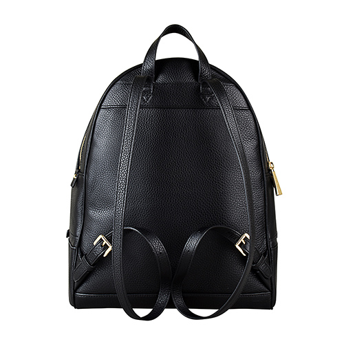 MK MICHAEL KORS RHEA ZIP金字LOGO牛皮拉鍊後背包(大/黑)