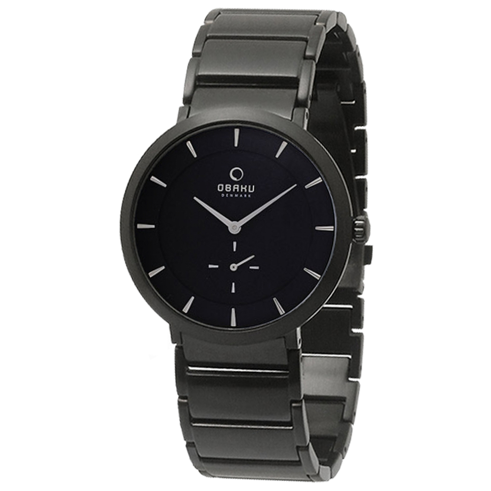 OBAKU 紳士時尚小秒盤兩針鋼帶腕錶-IP黑/40mm