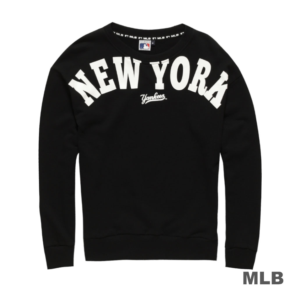 MLB-紐約洋基隊大圖印花長袖厚T恤-黑 (女)