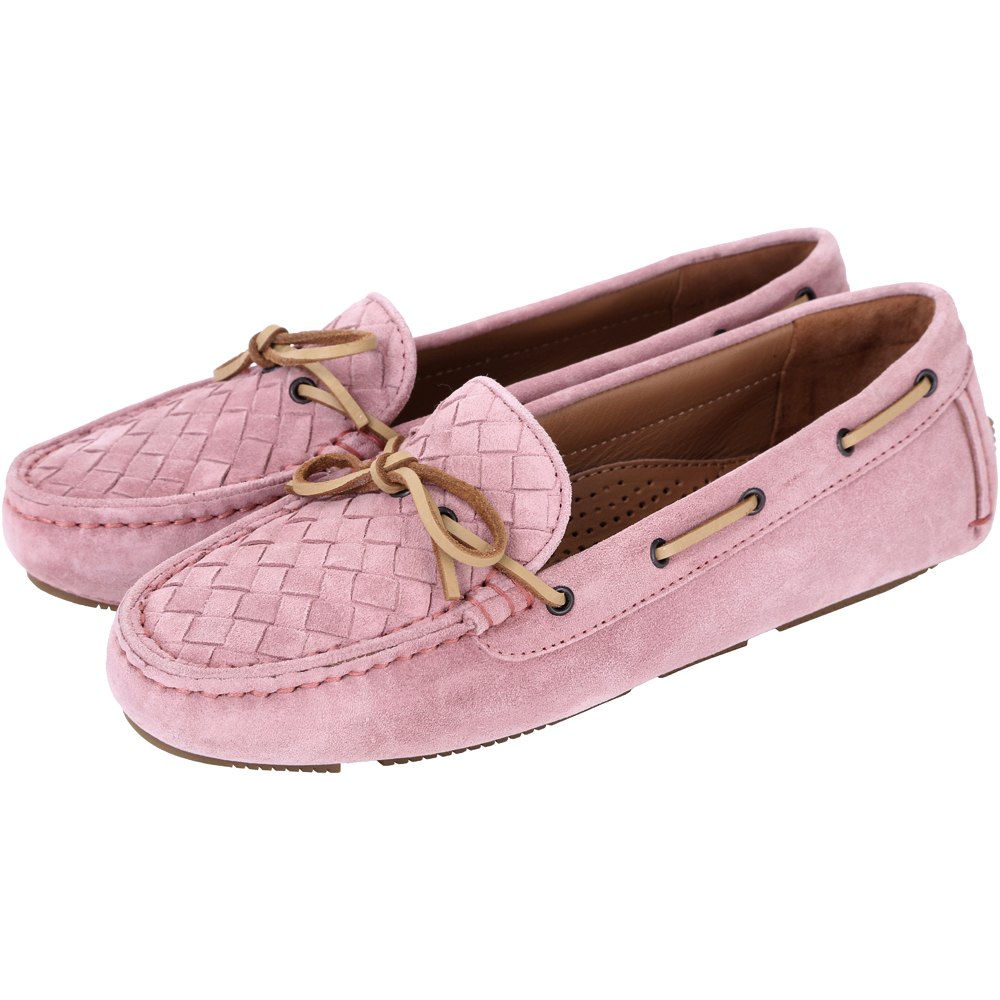 BOTTEGA VENETA 麂皮編織綁帶莫卡辛鞋(粉紅色)