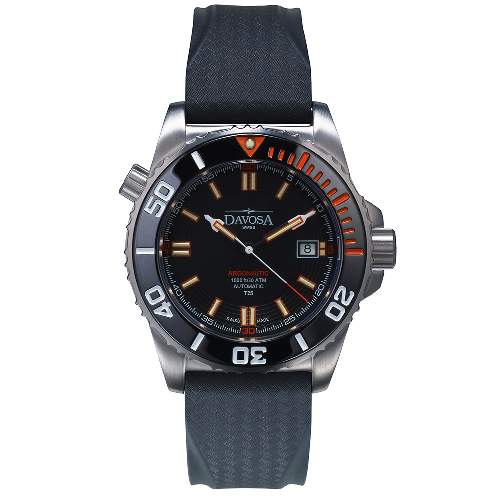 DAVOSA T25橘色氚氣燈管300M潛水錶-橡膠錶帶/42mm