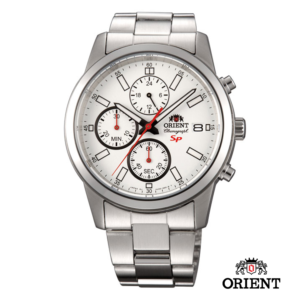 ORIENT 東方錶 SP 系列 三眼功能運動石英錶 鋼帶款 白色 / 42mm