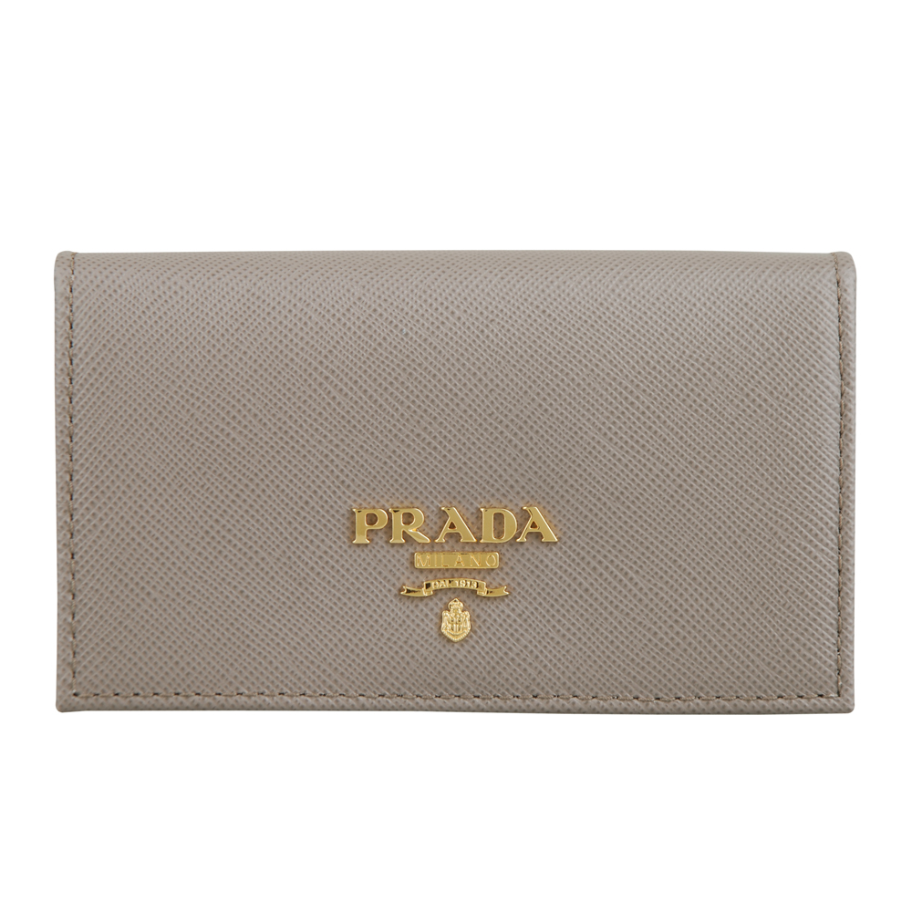 PRADA 防刮牛皮金字浮雕LOGO名片夾(灰)