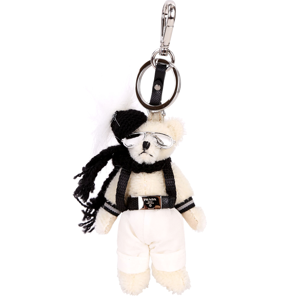 PRADA Trick Orsetto 墨鏡小熊造型吊飾/鑰匙圈(米白色)