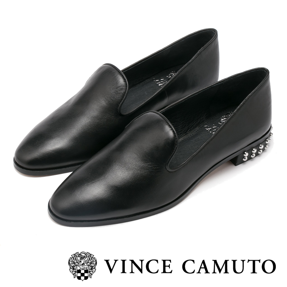 Vince Camuto 英倫搖滾 金屬尖頭低跟樂福鞋-黑色