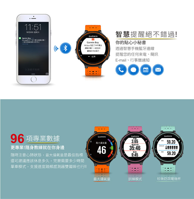 GARMIN Forerunner 235 GPS腕式心率跑錶-活躍橘