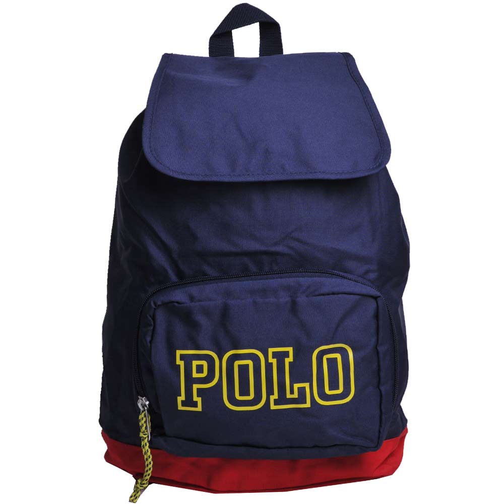 POLO Ralph Lauren 品牌LOGO圖騰尼龍可折後背包(深藍/黃馬)