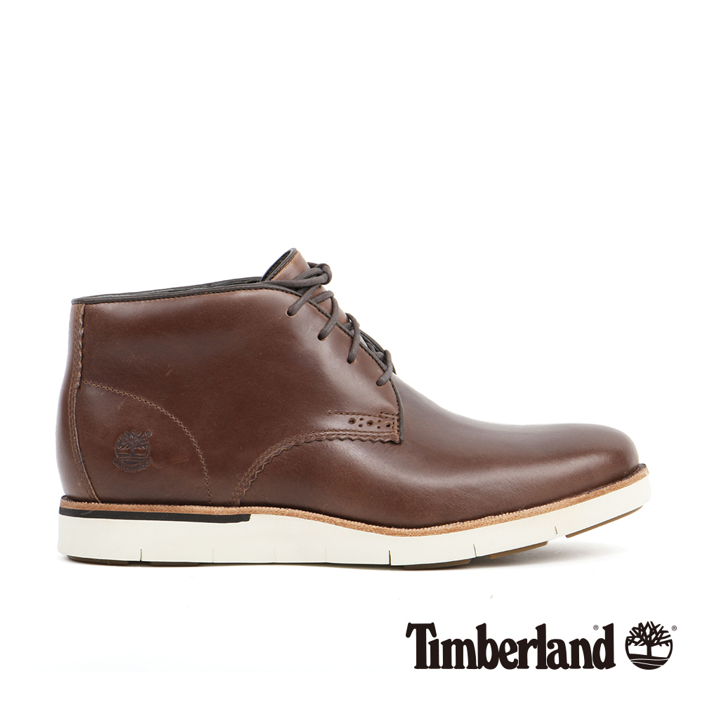 Timberland 男款咖啡色素面波浪雕花綁帶休閒鞋