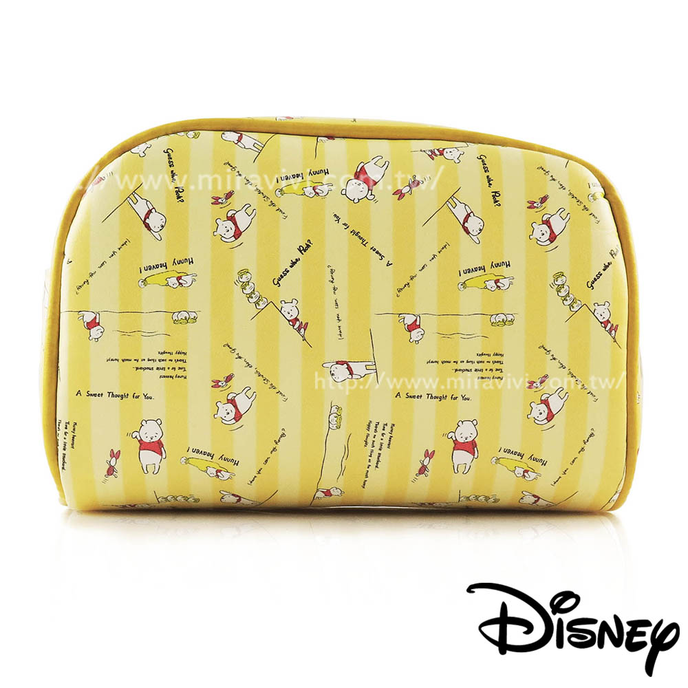 Disney迪士尼小熊維尼方型皮革化妝包/萬用包-維尼與小豬