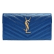 YSL MONOGRAM系列V字縫線魚子醬牛皮金屬LOGO暗釦手拿長夾(寶藍) product thumbnail 1