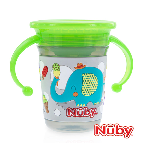 Nuby 3D 360度喝水杯240ml-灰象(6M+)