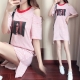 中大尺碼 細條紋露肩美人圖片拼接皮帶燕尾棉洋裝XL~4L-Ballet Dolly product thumbnail 10