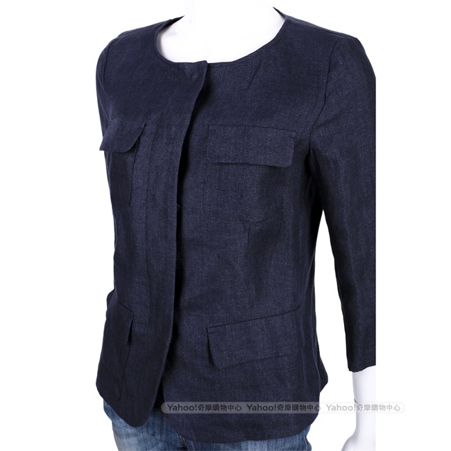 Max Mara-WEEKEND 深藍色亞麻七分袖外套