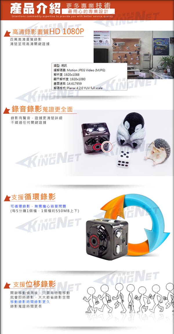KINGNET 1080P 迷你骰子型針孔攝影機