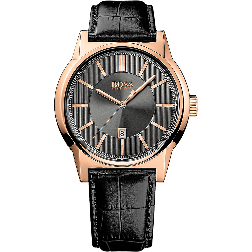 Hugo BossArchitecture 都會線條時尚腕錶-灰x玫瑰金框/44mm