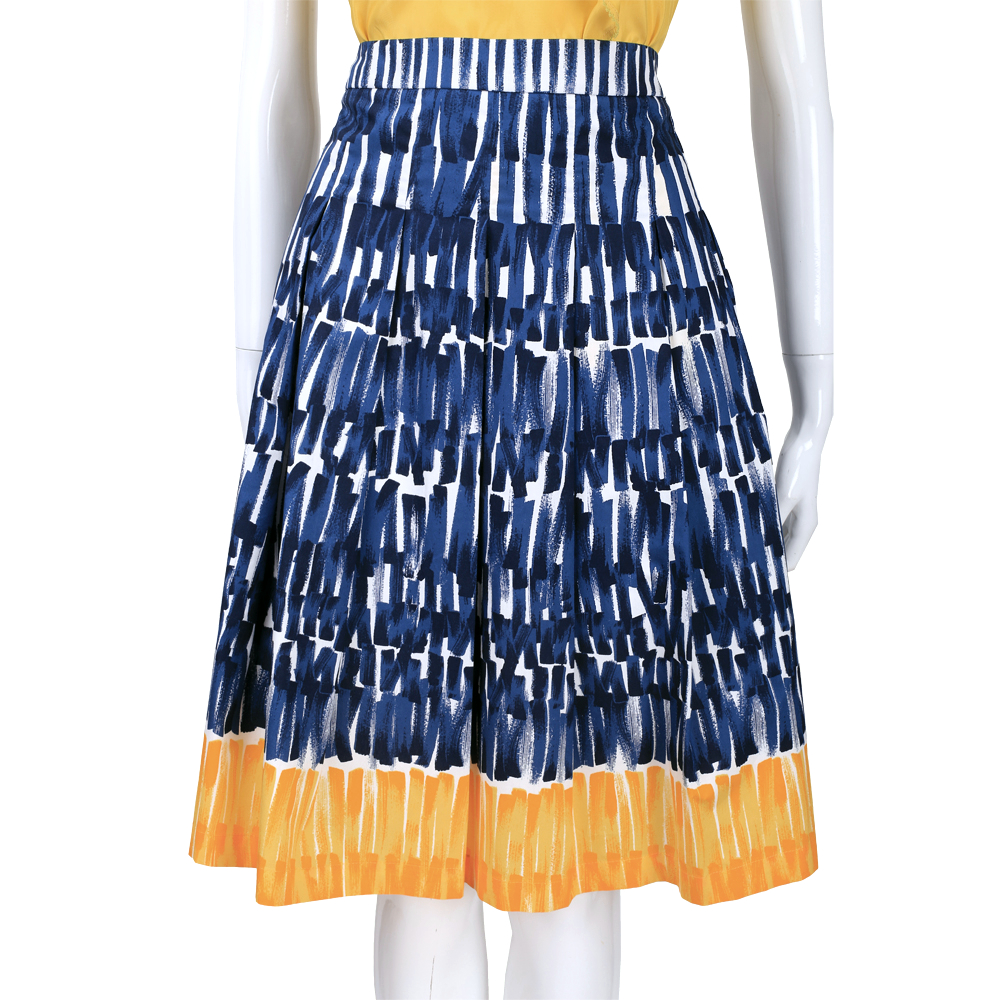 Max Mara-WEEKEND 藍x白x黃色直條塗鴉設計及膝裙