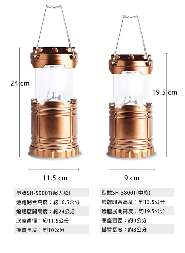 AWANA 太陽能LED伸縮露營燈(中型)x1入(三色可選)