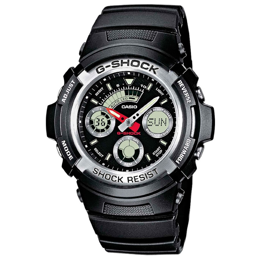 G-SHOCK 極速先鋒運動雙顯錶(AW-590-1A)-黑x銀框/46.4mm