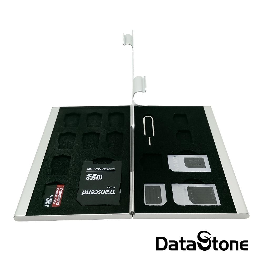 DataStone SIM轉卡+雙層超薄型Slim鋁合金1SD+8TF+SIM卡收納盒銀