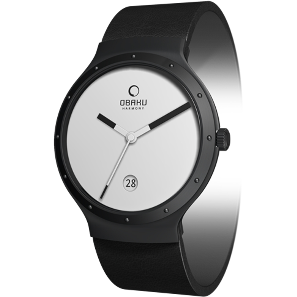 OBAKU 原創極簡時尚真皮腕錶-IP黑-34mm