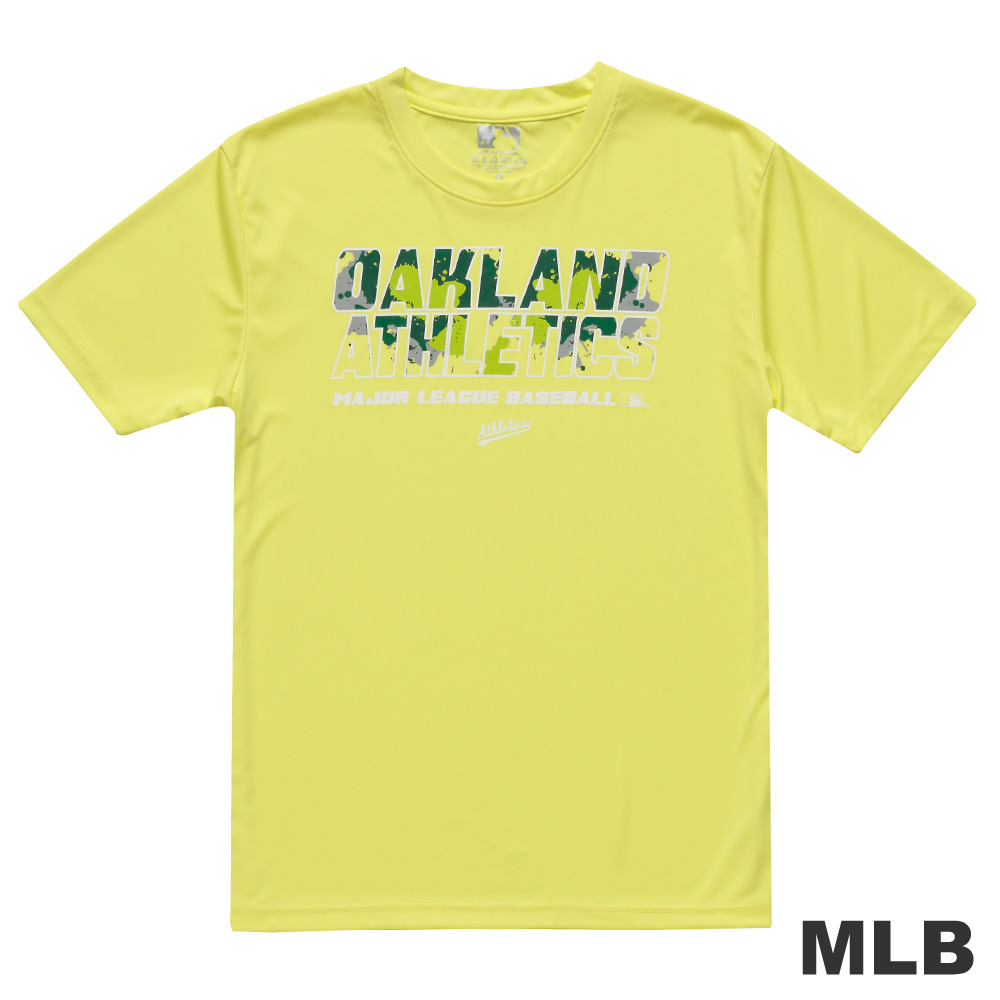MLB-奧克蘭運動家隊圖文遮色短袖快排T恤-淺黃(男)