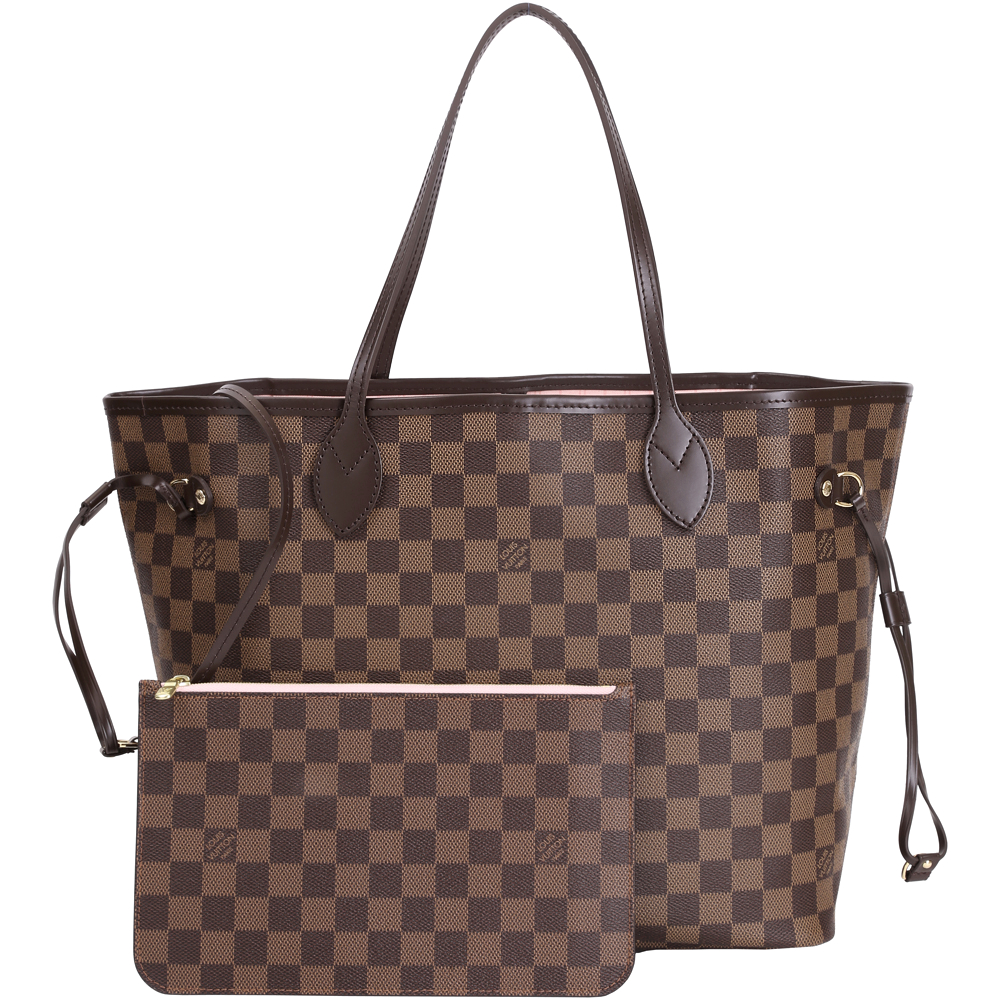 LV N41603 Neverfull 經典Monogram肩背子母包(MM/玫瑰粉)