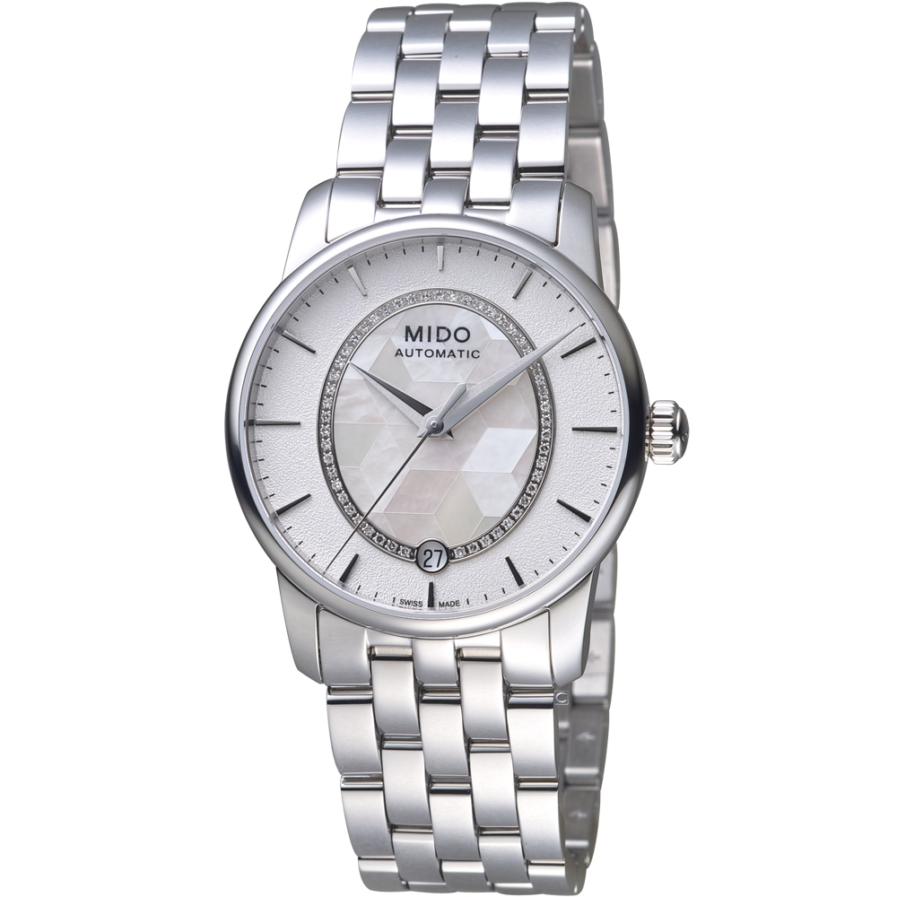 MIDO 美度 官方授權 BARONCELLI II永恆系列綺彩腕錶 -M0072071111600白/33mm