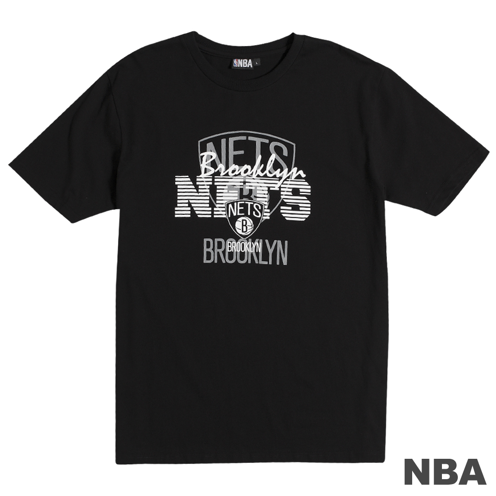NBA-布魯克林籃網隊橫條印花短袖上衣-黑(男)