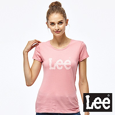 Lee 蕾絲LOGO短袖圓領TEE-女款-粉